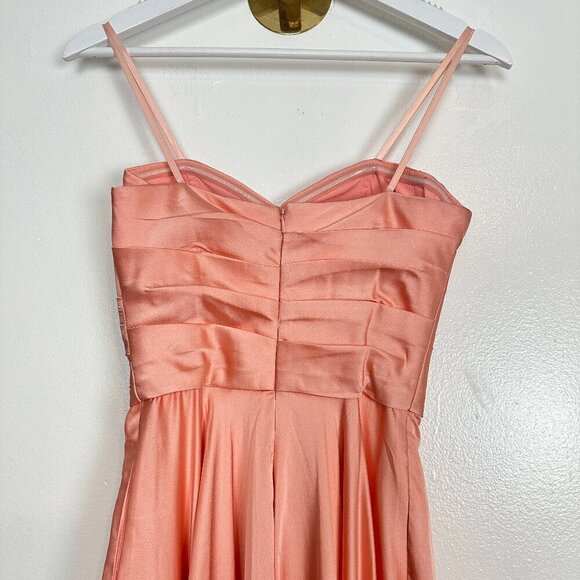 LA FEMME Strapless Slit Satin Ballgown in Peach Size US 0 - Picture 8 of 9